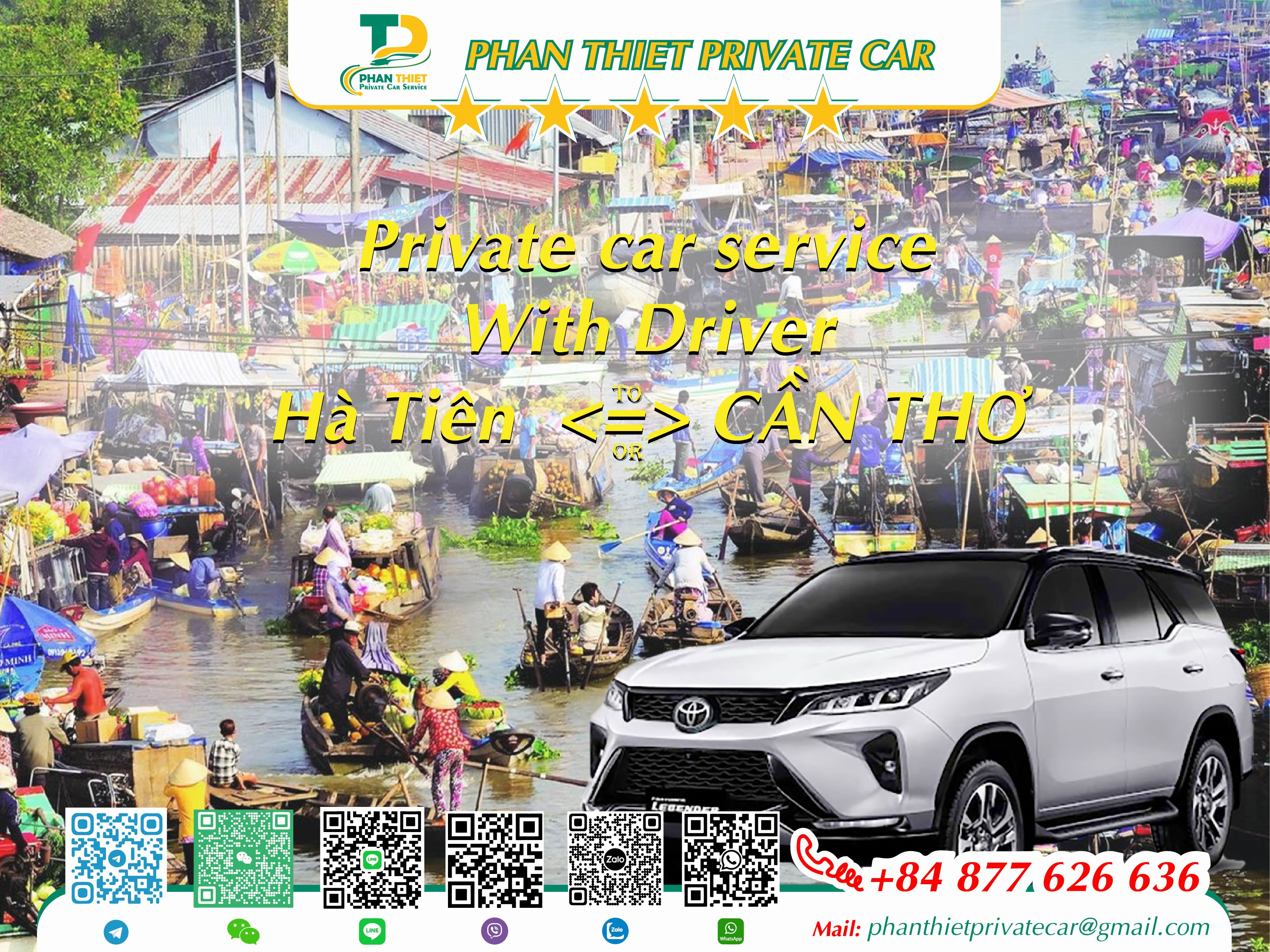 Car rental Ha Tien <=> Can Tho (private car with driver)